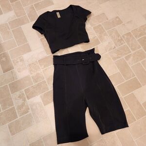 Gigi C Crop Top and High-waisted Belted Erin Biker Shorts Small